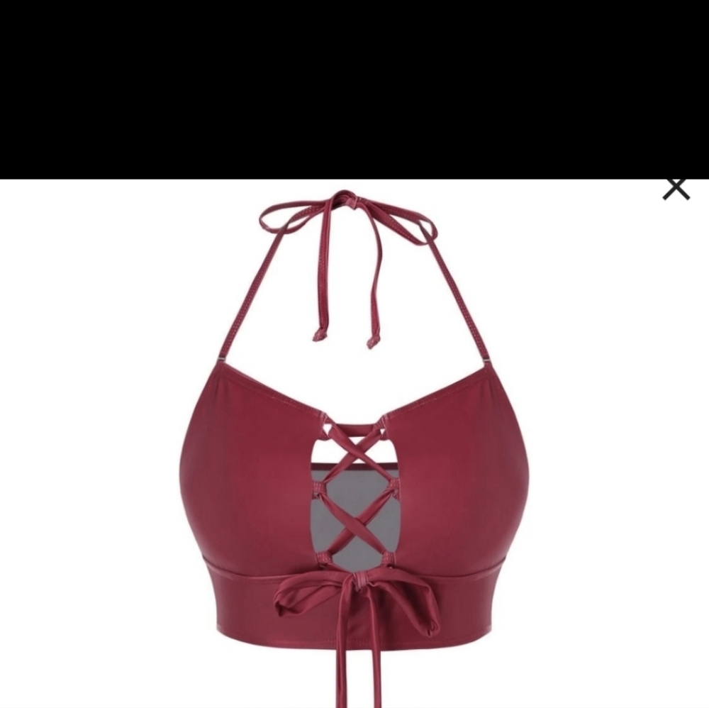 NWT Rosegal red maroon halter bikini criss cross swim top 3X